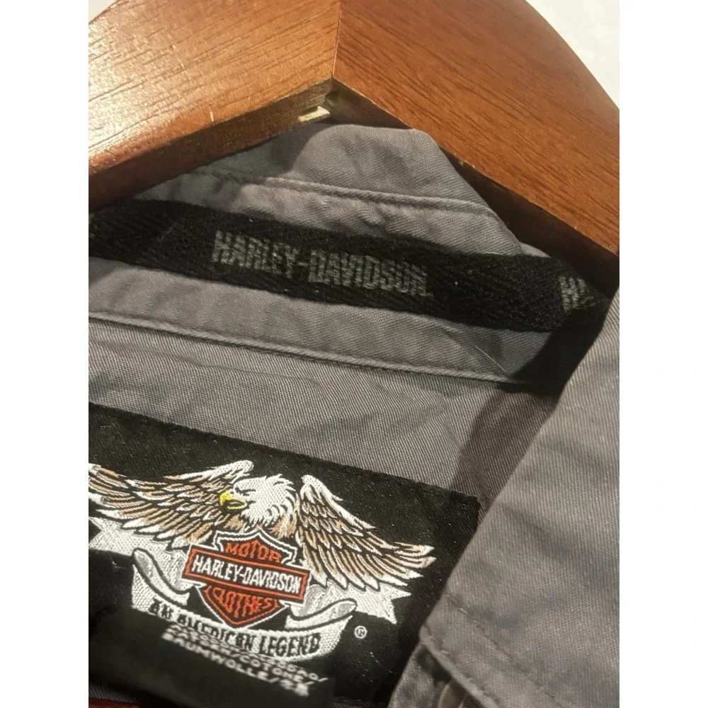 Harley Davidson‎ Shirt Mens Medium Touring Wolf Embroidered Button Up  Gray